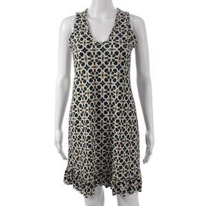 Viereck Women Tank Dress Black V-Neck Sleeveless Geometric Size S